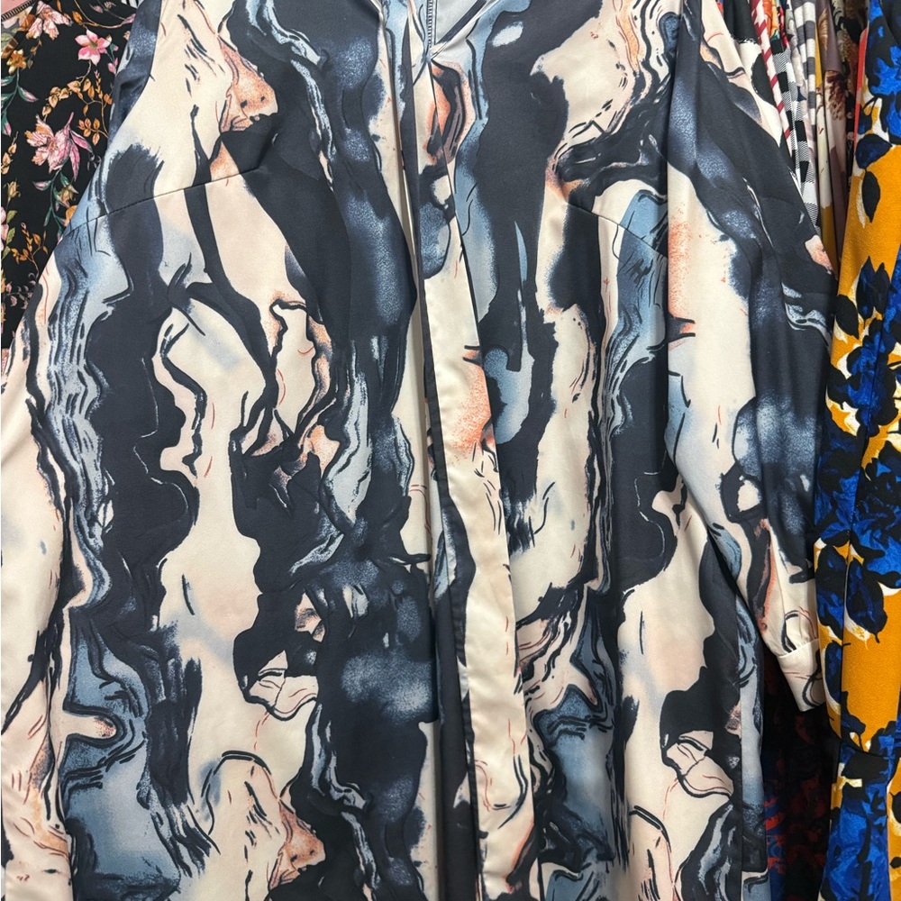 SHEIN White and Blue Cocktail Blouse